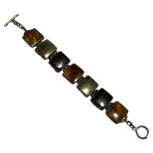 Silver Metal Braclet with Squares of Tiger Eye, Multi Color